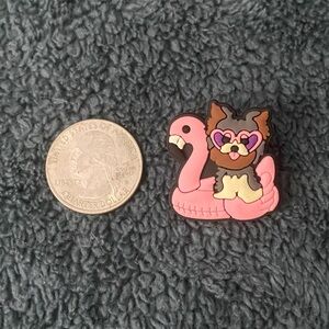 5/$10 - Yorkshire Terrier Heart Sunglasses on Pink Flamingo Float Croc Jibbitz